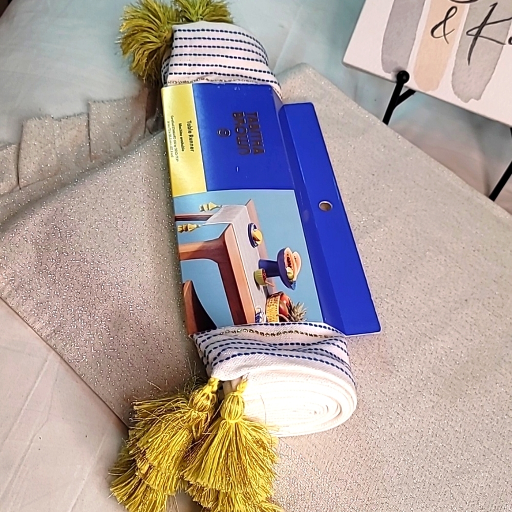 Tabitha Brown Table Runner with Yellow Tassel Trim Table Linen trendy - Picture 8 of 8